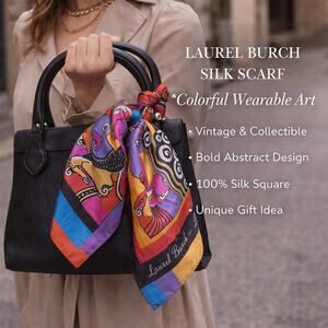 Laurel Burch Silk Scarf Signed Colorful Art Square Vintage Collectable